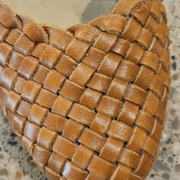 Michael Kors SZ 7 Caramel Woven Leather Cork 4" Heel Closed Toe Ankle Strap Shoe - Picture 11 of 11